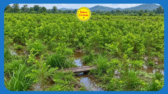 Cây tràm gió (Melaleuca cajuputi) mọc ven lạch nước tự nhiên, hình đại diện bài viết phân tích 3 hoạt chất chính trong tinh dầu tràm gió.